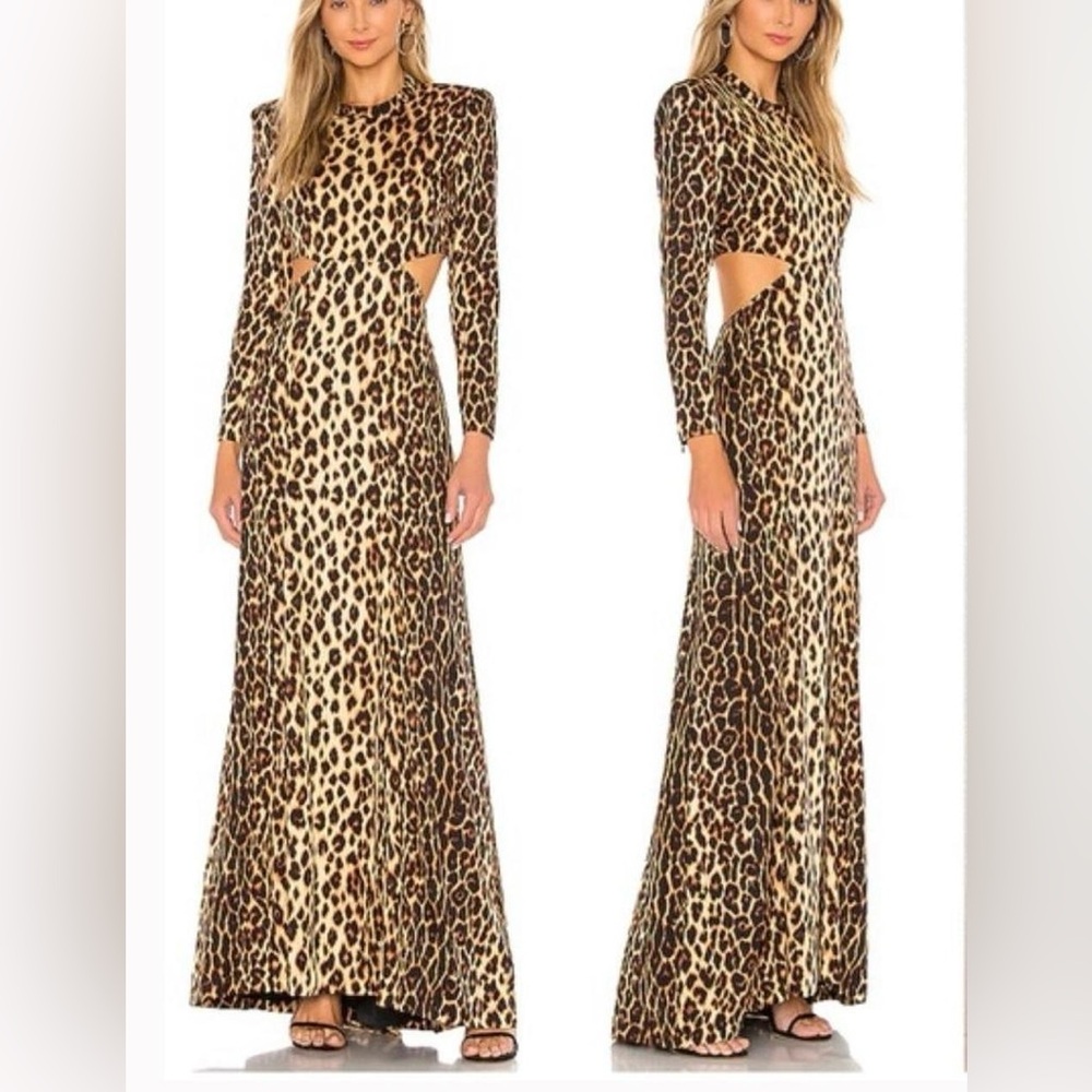 A.L.C. Leopard Silk/Satin Long Sleeve Maxi Gown